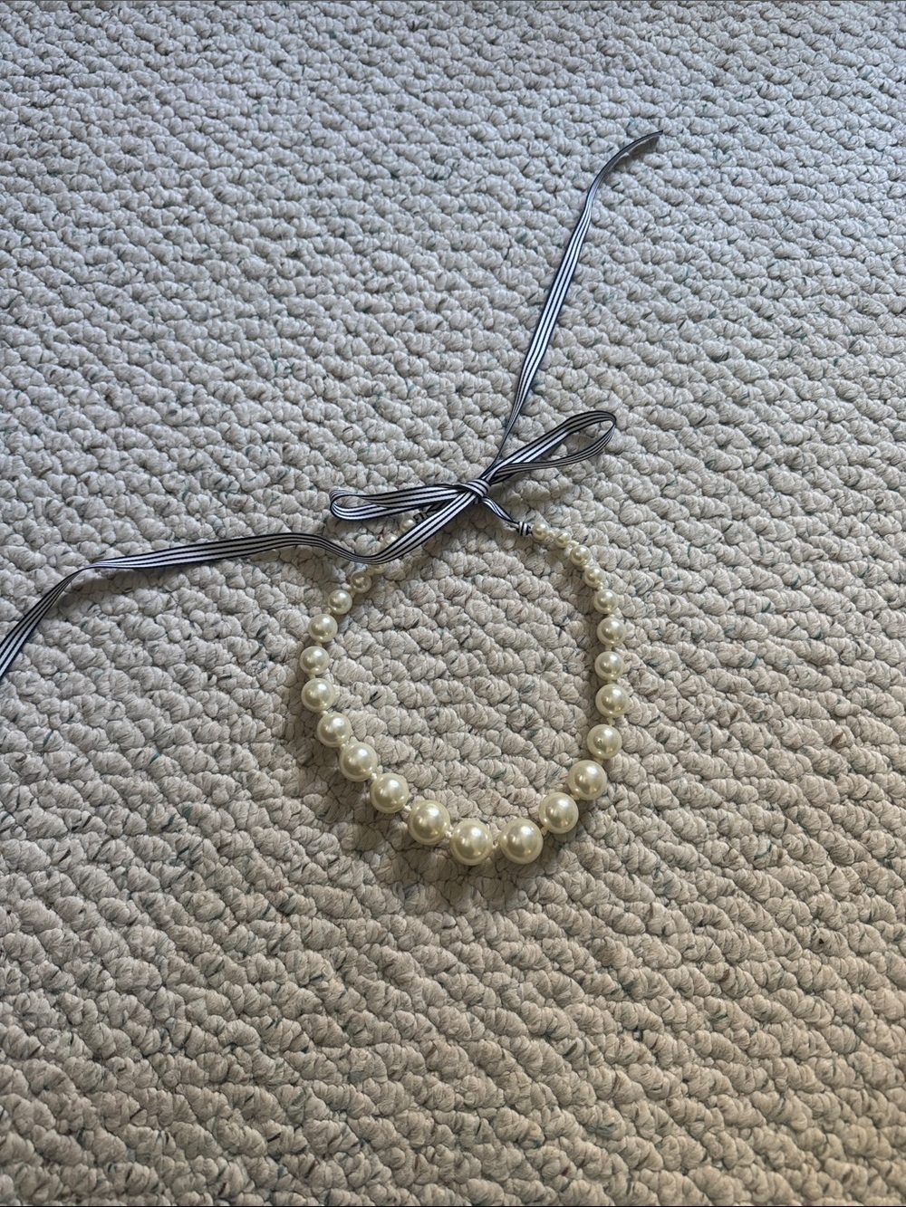 Pearl Bead Ribbon Tie Necklace